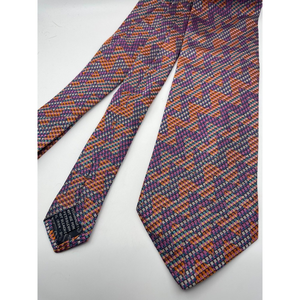 Missoni Cravatte Silk Tie Orange Purple Blue Zigzag Geometric Made in Italy